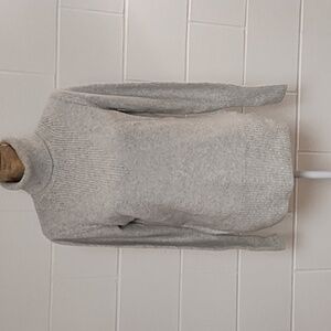 Cream Grey Marled Soft Turtleneck Sweater Wide Ribbed Hemline & Cuffs Cotton LG